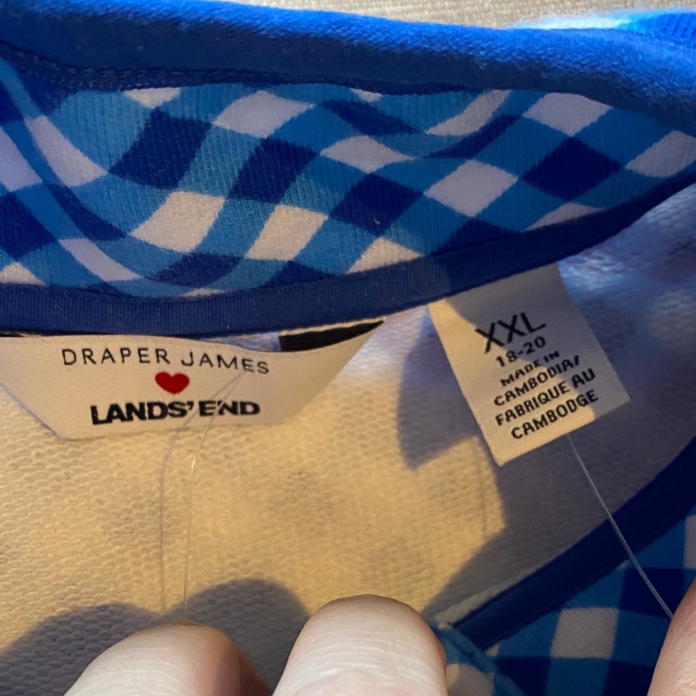 NWT Draper James Blue and White Gingham Crewneck Jacket- size kids XXL - 18-20 - Picture 2 of 7